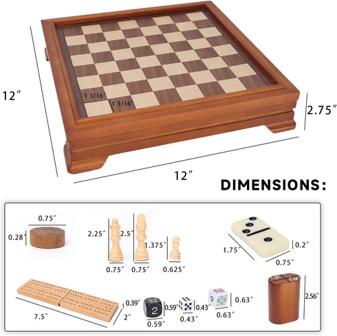 GSE Games & Sports Expert Wooden 7-in-1 Board Game Set - Chess, Checkers, Backgammon, and More