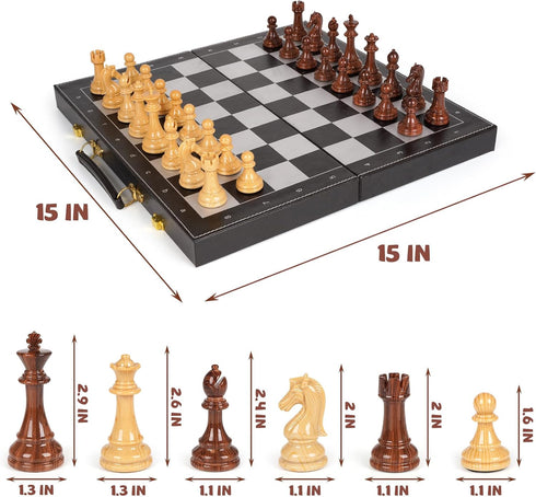3 1 Set Backgammon Set, 15" Set, in Magnetic Chess & Checkers Board Game Wooden Folding Chess Board, Tournament