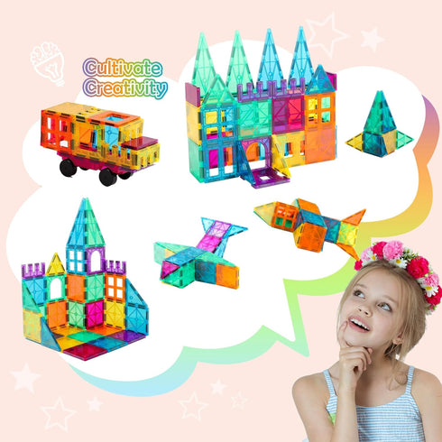 Magnetic Tiles, 96 Pcs Magnetic 3D Building Blocks - Educational Puzzle Magnets Toys for Girls Boys Ages 3+