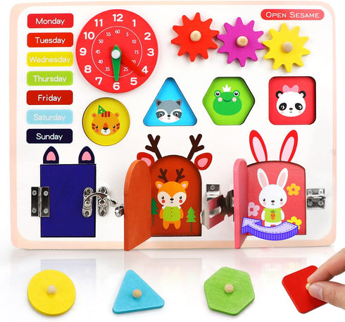 TOY Life Wooden Busy Board Montessori Toys, Activity Board Sensory Toys for Toddlers 1-3, Educational Motor Skills