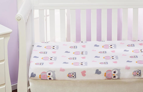 EVERYDAY KIDS Baby Girl Fitted Crib Sheet, Sweet Owls, 100% Soft Breathable Microfiber, Fits Standard Crib