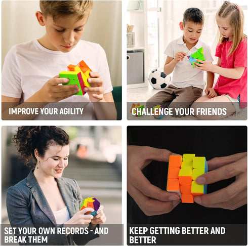 TOY Life Speed Cube Set, 10 Pack Magic Cube Bundle with 3x3, 2x2, 4x4, Pyramid, and Megaminx Cubes