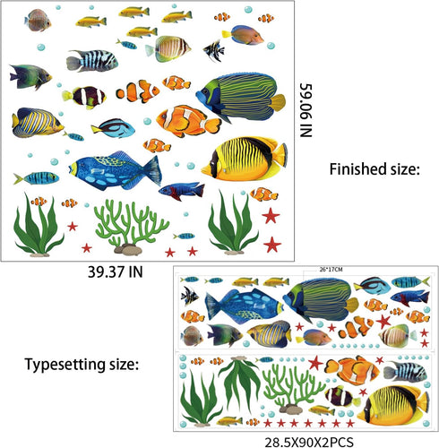 Fish Wall Stickers Under The Sea - Decorative Wall Decals for Kids Nursery Bedroom Living Room