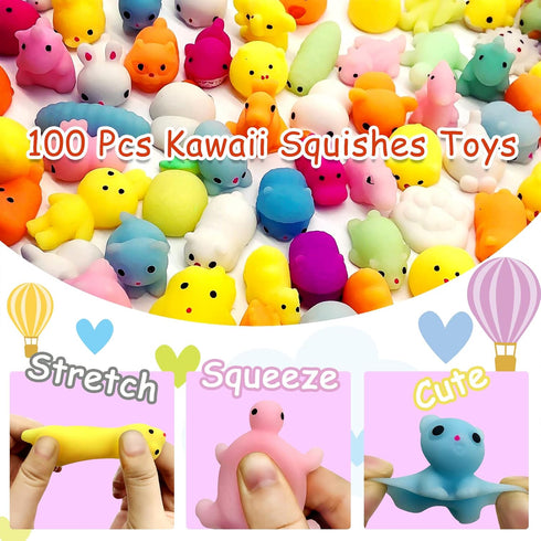 LENYOQIN 100 Pcs Kawaii Squishies, Mochi Squishy Toys for Kids Party Favors, Mini Sensory Stress Relief Toys, Goodie