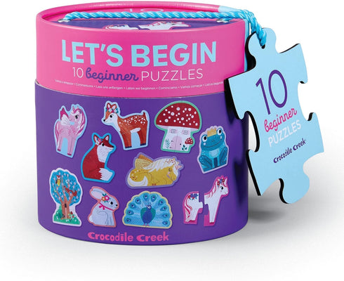 Crocodile Creek Let’s Begin Puzzle - Ten 2-Piece Beginner Puzzles for Ages 2+ with Heavy-Duty Canister
