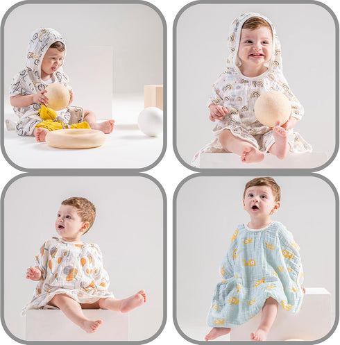 100% Cotton Muslin Baby Bath Poncho - Soft & Absorbent Hooded Towel for Infants & Toddlers, Lightweight and Breathable