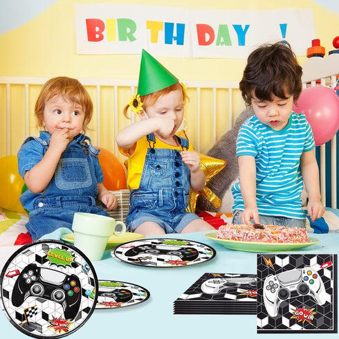 40Pcs Video Game Party Supplies, 20 Plates and 20 Napkins for Space Theme Birthday Decoration