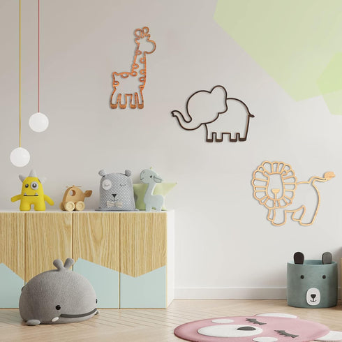 3 Yulejo Pieces Nursery Wall Decor Jungle Theme Nursery Decoration Wooden Woodland Safari Animal Wall Decor with Glue