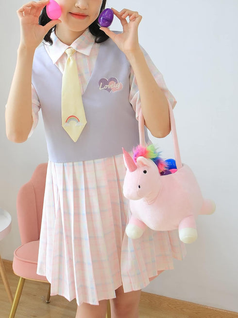 DearSun 3D Unicorn Plush Basket, Halloween Trick or Treat Baskets, Cute Candy Bucket for Kids Gift Decoration