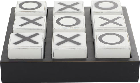 Deco 79 Black Wood Tic Tac Toe Game Set with White Block Pieces, 14" x 14" x 4"