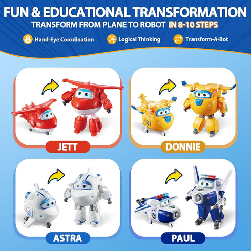 Super Wings Transformer Toys 4-Pack, 5" Action Figures, Educational Toys for Boys & Girls Age 3+