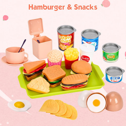 118Pcs Playset 2 Sets, Mini Play Kitchen Accessories for Kids, Pretend Cooking with Cookware, Tableware & Fruit