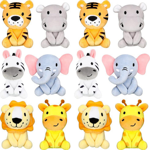 12 Pcs Mini Safari Stuffed Animals Bulk 4" Jungle Plush Toys Giraffe