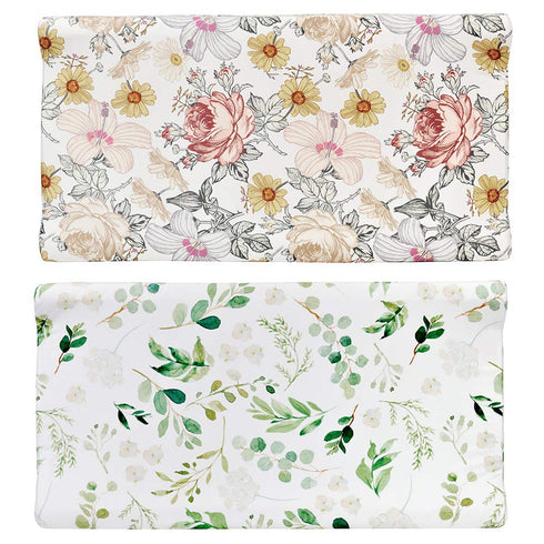 Diaper Changing Pad Cover - 2 Pack Floral Changing Table Covers, Jersey Knit for Baby Boy & Girl