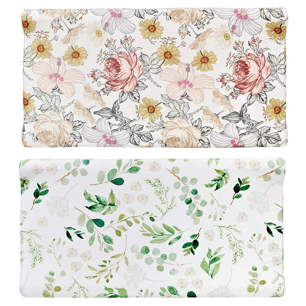 Diaper Changing Pad Cover - 2 Pack Floral Changing Table Covers, Jersey Knit for Baby Boy & Girl