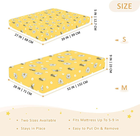 miaozhen 1 Pack 52x28 Cotton Baby Crib Sheets for Boys Girls Soft Stretchy Sweet Yellow Daisy Bee Toddler Bed Cover