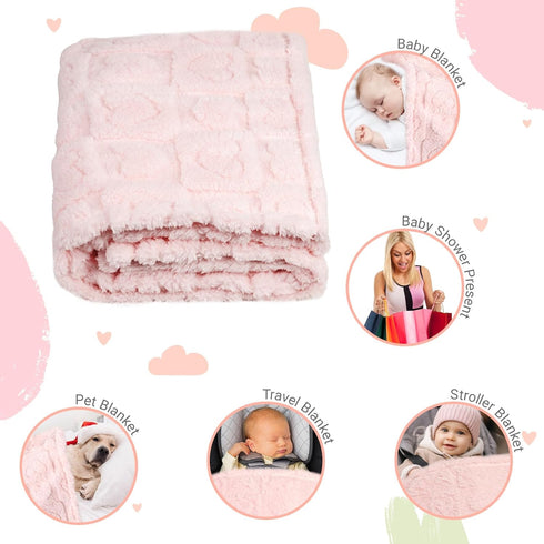 BYKOSY 5 30"x40" Pcs Baby Blanket Heart Checkered Ultra Soft Gift-Ready Plush for Newborns, Nursery & Stroller Beige