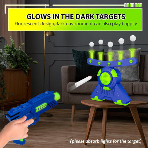 GMAOPHY Shooting Games Toy - Glow in The Dark Floating Ball Targets with Foam Dart Blaster, 10 Balls 5 Targets
