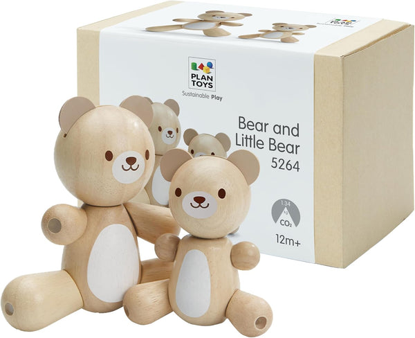 PlanToys Bear & Little Bear Wooden Rattle & Teether Set | Montessori