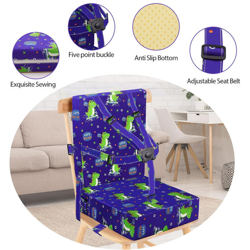 Toddler Booster Seat for Dining Table, Adjustable Safety Buckle Child Booster Seat with Backrest, Waterproof Washable