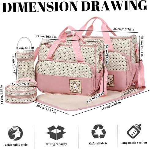 CNAFGBGG 5PCS/Set Diaper Bags for Baby Boy Water & Dust Proof Multi-functional Diaper Bag with Two Handbags, Bottle