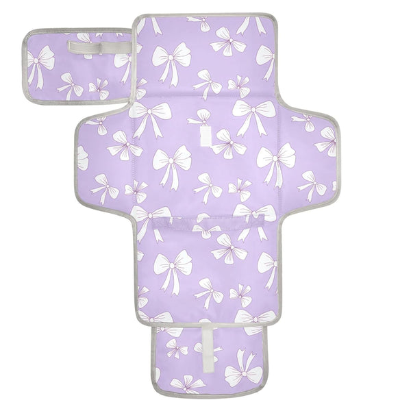 VEKELEE White Bow Purple Background Portable Diaper Changing Pad for Baby, Waterproof &