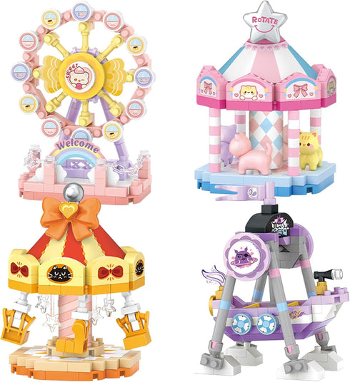 MEIEST 4 PCS Mini Amusement Park Building Blocks Set,Simulation Architecture Collection Particle Construction