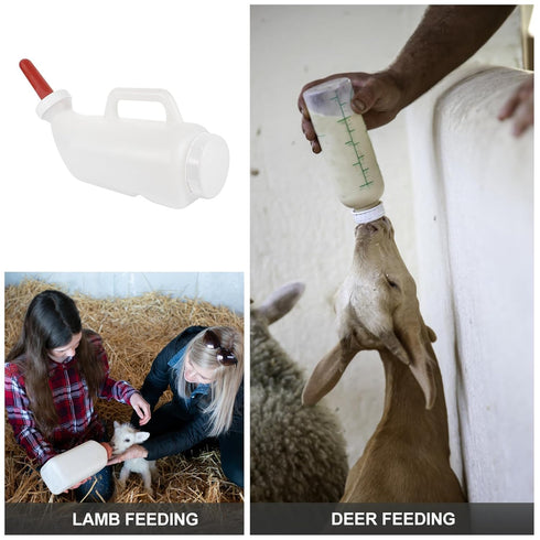 POPETPOP Calf Milk Feeder Bottle Set with Handle, Silicone Nursing Feeding Bottle for Farm Goats and Livestock