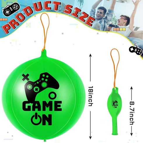 32 Pcs Video Game Punch Balloons Pixelated Punch Ball Pixel Video Game Punching Balls Latex Punch Balls Toys for Fun Games, Birthday Party Favors Supplies, Goodie Bag Filler (Green, Black)