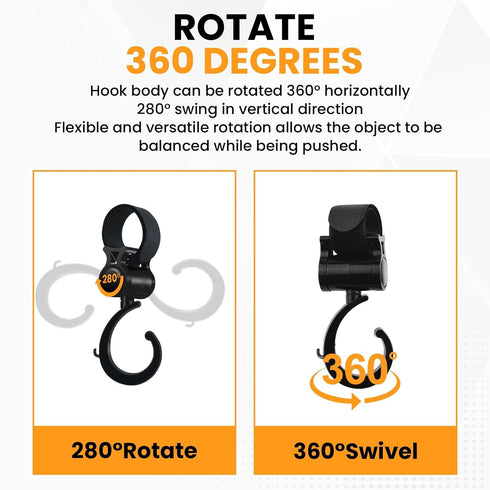 DALQUIS 7PCS 2X 360 5X Stroller Hanging Hooks Kit, Degree Rotating Walker Hook and Pram Buggy Clips for Diaper Bag