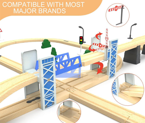 Set 2-Level Z MAYABBO Wooden Train Accessories Wood Railway Bridge for Railroad Tracks, Overpass Compatible for All