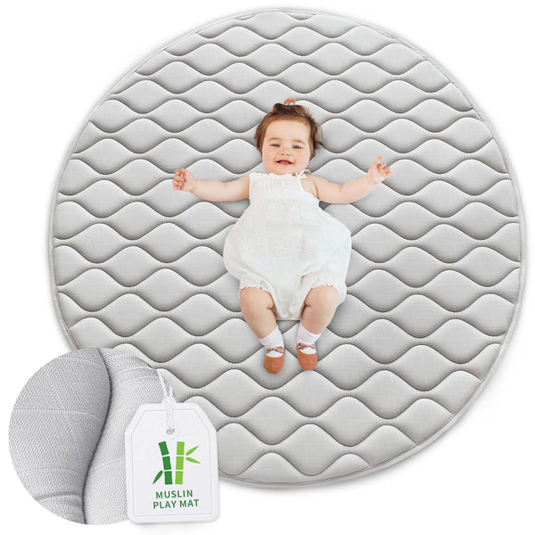 Biloban Foam Play Mat 4040, Muslin One-Piece Crawling Mat for Baby &