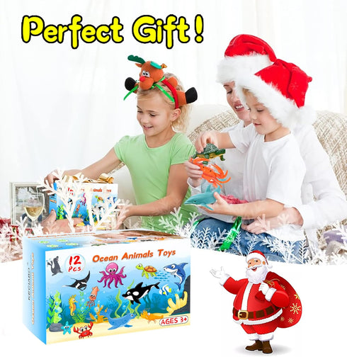 Ocean Sea Animal Figures - 12 Pack Realistic Soft Plastic Bath Toys for Toddlers, Kids, Boys, and Girls