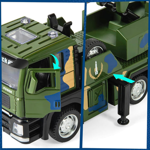 Youlechen 3-6 Military Missile Launch Truck Toy, with Lights Sounds and Pull Back Army Car, Alloy Die-cast Simulated