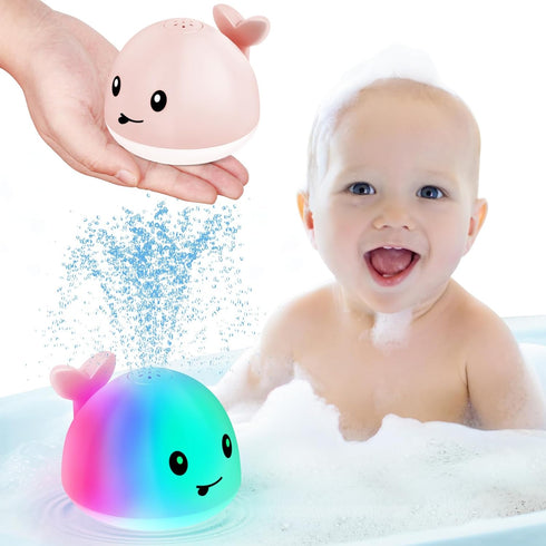 2024 Upgraded Baby Bath Toys, Light Up Whale Sprinkler Pool Toys for Kids Ages 1-3, Pink