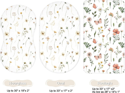 2 Pack, Cozy Bassinet Sheets for Baby Girls Boys Fitted Baby Mattress Sheet for Rectangle, Oval, Hourglass Bassinet
