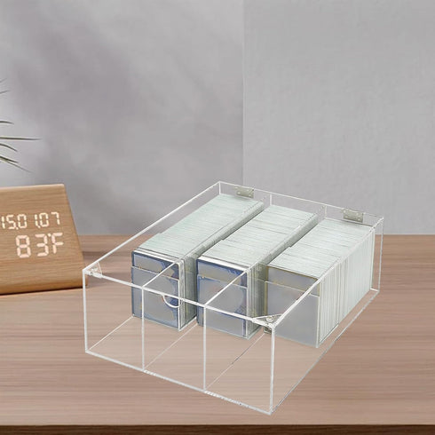 Bigfety Acrylic Card Deck Storage Box - 3 Compartment Clear Visible Trading Card Holder for Sport Cards
