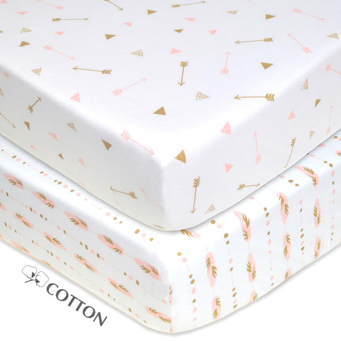 2 Pack 28" 52", 100% American Baby Company Fitted Crib Sheets x Soft Breathable Neutral Cotton Jersey Sheet, Sparkle