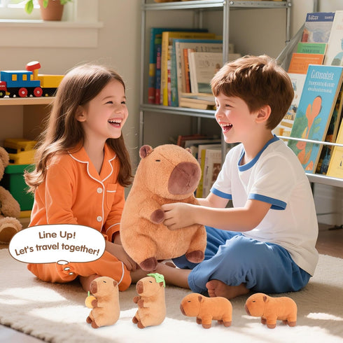 5-in-1 5PCS Set Mommy 4 3 8 SuzziPals Sitting Capybara Stuffed Animals with Babies Inside, Capybara Plush with & Babie