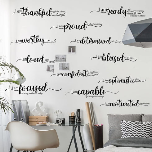 Epakh 2 Sheets Black Motivational Wall Stickers Decor, Inspirational Quote Vinyl Decal Art for Living Room, Bedroom,