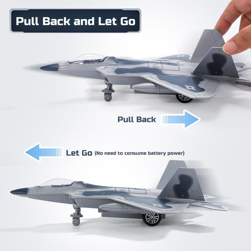 F14 F22 Double Fighter Jet Toy, & Diecast Planes with Lights & Sounds, Pull Back Military Airplane Toy Gift