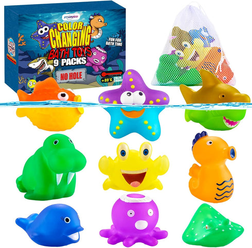 Staroud 9 Packs Color Changing No Hole Bath Toys for Kids Toddlers Baby,