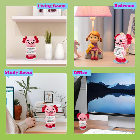 Positive Crochet Animal, Handmade Gift with Positive Card Knitted Emotional Support Decor for Women Friends Mom Dad