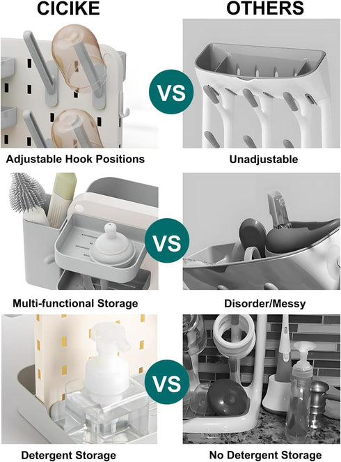 cicike Countertop Baby Bottle Drying Rack with Brush & Soap Organizer, Space Saving Dryer Holder for Breast Pump Parts