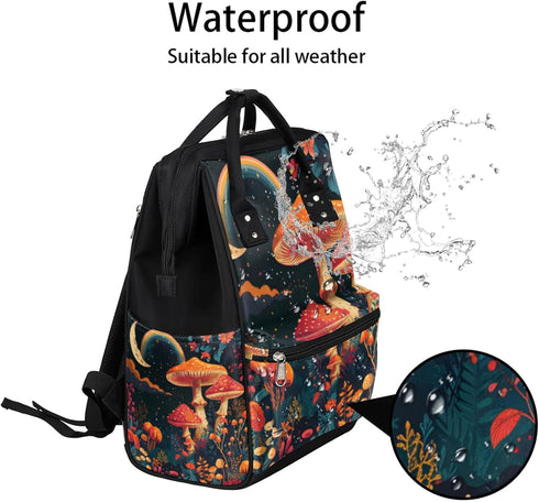 Hsnar Backpack Moon Mushroom Waterproof Diaper Bag Large Capacity Baby Bag with Stroller Straps, Multi-Pocket Diaper