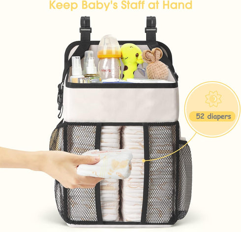 Pack 52+ Maliton Hanging Diaper Organizer - Caddy for Changing Table, Crib, n' Play - Stacker Holds Diapers - Nursery