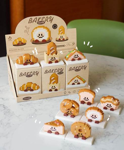 Jollcnoia 9 Set Set Happy Bread Series Food Cute Series Toy Mini Bricks Micro Building Kit Toys Desktop Ornaments Gift