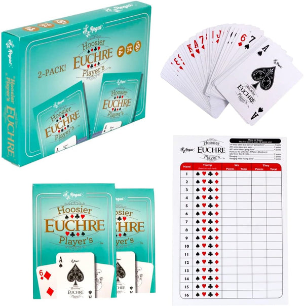 Regal Games Euchre Card Games 2 Pack, Adult Playing Card Game Set with Score Sheets for Family Fun