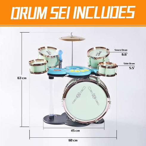 Soft Microphone for MP3 Music Player - Children's Educational Instrument Toy Set, Rock Jazz Drum Set, Green Music Toy