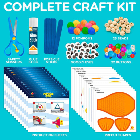 Arts and Craft Kit for Toddlers Ages 3-5, Craft 9 Fun Fish Characters for Creative Play